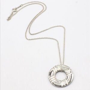 Authentic Tiffany & Co. Atlas Sterling Silver Necklace Circle Pendant Necklace